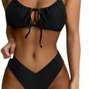 SUUKSESS Women High Waisted String Bikini Sets Sexy Two Piece Cutout Swimsuits, Size: L