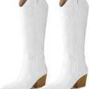 Arromic Cowboy Boots for Women Comfortable Womens Embroidered Western Cowgirl Knee High Boots Pointed Toe Zipper Chunky Heel Country Outfit Retro Tall Boots 9.5