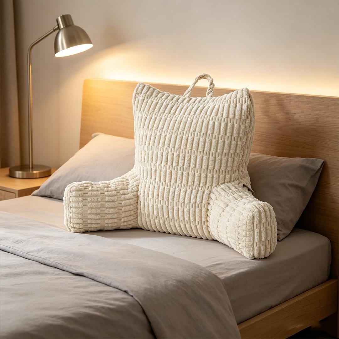 Neustern Reading Pillow for Bed, Backrest with Arms for Sitting Up Adults, Small