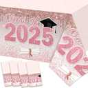 ssailue decor Pink Graduation Decorations Class of 2025 Tablecloth,4 Pieces 2025 Graduation Party Tablecloth, Class of 2025 Graduation Plastic Disposable Table Cover Party Supplies