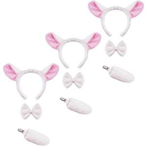 9 Pcs Lamb Sheep Costume Accessories Including Lamb Headbands Bowtie and Tail for Birthday Animal Cosplay Halloween Party Costume Supplies