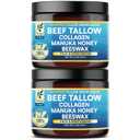Organic Beef Tallow for Skin, Organic Grass-Fed Beef Tallow Balm with Manuka Honey, Aloe Vera, Jojoba Oil, Collagen & Beeswax, Olive Oil, Moisturizer for Dry Skin, Nourishes Face, Body & Lips (2 Pack)