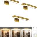 EZVALO Picture Light for Wall, Rechargeable 2400mAh Battery Lights Wireless Remote, 3 Color & Dimmable Magnetic 7.87'' LED Lights Display for Painting, Living Room, Gallery, Bedroom(Gold-3P)