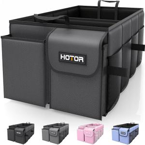 HOTOR Foldable Trunk Organizer - SUVs & Sedans, Sturdy Car Organization With 2 Compartments, Black, 23.6"14.2"10.6" (Large)