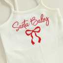 ZAXARRA Toddler Baby Girl Christmas Outfit Spaghetti Strap Bell Bottoms Romper Overalls Jumpsuit Santa Baby Bow Clothes (White)