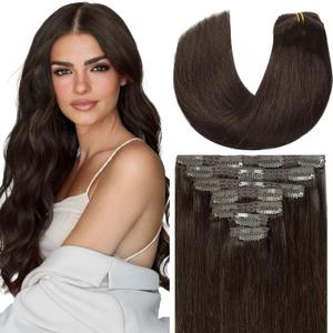 Loxxy 22 Inch Clip in Extensions - 100% Remy Real Human Hair - Big, Thick, Silky Straight Clip in Hair for Women - Color #2 - 140g - 7 pcs