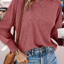 2 x Dokotoo Womens Tops Long Sleeve Tops Shirts 2025 Spring Trendy Business Work Loose Basic T-Shirts (Medium, Red Dahlia)