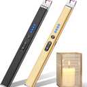 LcFun 2 Pack Candle Lighter USB Rechargeable Electric Plasma Arc Lighters with Safety Lock, Windproof Flameless Lighters Long Stem Matches for Candle, Grill, BBQ, Camping, Gas Stoves (Black, Gold)