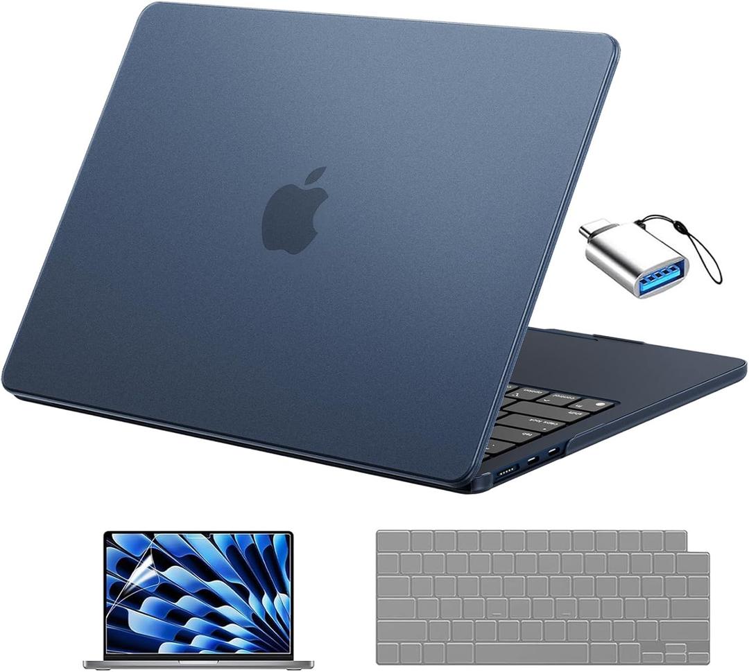 EooCoo Compatible with MacBook Air 13-inch Case 2026 2025-2022 M4 M3 M2 Model A3240 A3113 A2681, Mac Air 13.6 inch Matte Hard Shell & Keyboard Cover & Screen Film & Type-C, Frost Midnight