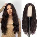 Long Brown Wavy Wigs for Women Middle Part Dark Brown Wig 26 inch Natural Wave Synthetic Wig Heat Resistant Fiber Wigs for Daily Party Use