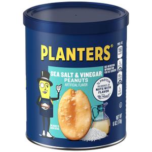 PLANTERS Sea Salt & Vinegar Peanuts (8 ct Pack, 6 oz Canisters), Aug 02 2025