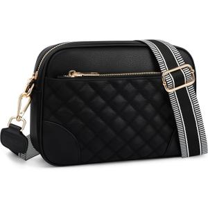 FYY Small Crossbody Bags for Women Quilted Vegan Leather Crossbody Purses for Women Travel with Adjustable Shoulder Strap (Black)