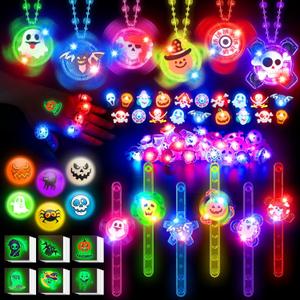 Halloween Party Favors for Kids, 72 PCS Halloween Glow in the Dark Toys Bulk with Spin Necklace, Light Up Rings, Spin Bracelets, Halloween Goodie Bag Fillers Basket Stuffers Gift for Kids Trick or Treats