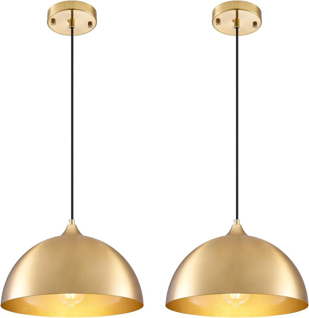 Gold-Electroplated Industrial Pendant Light 11.8inches 2 Packs,Mental Hanging Light Fixtures for Kitchen Island,Dome Pendant Light,Ceiling Light Fixtures for Restaurant Dining Room Aisle