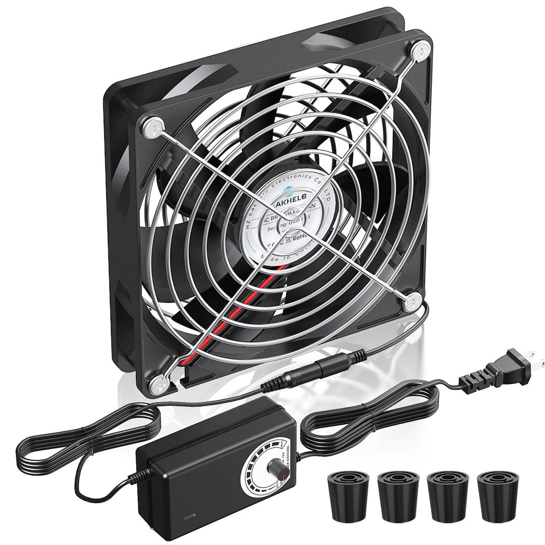 2 x 120mm 240mm Computer Fan with AC Plug 110V/220V to DC 12V Power Supply, Speed Controller 3V-12V Adjustable, for PC Case/Server/Cabinet/Workstation/Small Box Exhaust Cooling