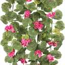 CISDUEO 2 Pcs Spring Summer Flower Garland Geranium Artificial Garland Outdoors Rose Red Geranium Artificial Flowers UV Resistant Hanging Basket Floral Garland for Porch Farmhouse Centerpiece Decor