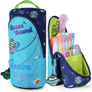 3 x Magnetic Standing Pencil Case for Boys - Back to School Stuff, Space Standing Zipper Pencil Case Aesthetic, Large Capacity Stand up Pen Bag, Stationery Pen Holder, Study Supplies for Students