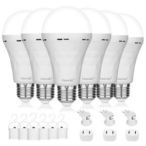 Ostwiki Emergency Rechargeable Light Bulbs,6 Pack Battery Operated Backup Light Bulb for Power Outage Camping Outdoor Hurricane 9W E27 8500K 1200mAh White Equivalent Self-Charging LED Light Bulbs 4 Missing
