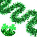 50Ft St Patricks Day Garland - Green Shamrock Garland for Mantle, St. Patrick's Day Tinsel Garland for Tree, Irish Clover Garlands Decoration for Home Indoor (Shamrock Green)