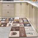 Coffee Kitchen Mats Sets 2 Piece Cushioned Anti Fatigue Kitchen Rugs,Farmhouse Kitchen Rugs Waterproof Non-Slip Comfort Mat for Kitchen, Home, Office, Laundry (Light Coffee)