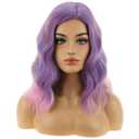 BERON Women Colorful and Purple Short Wave Wig for Girls Light Purple Shoulder Length Heat Resistant Synthetic Wig for Cosplay Costume Party or Daily