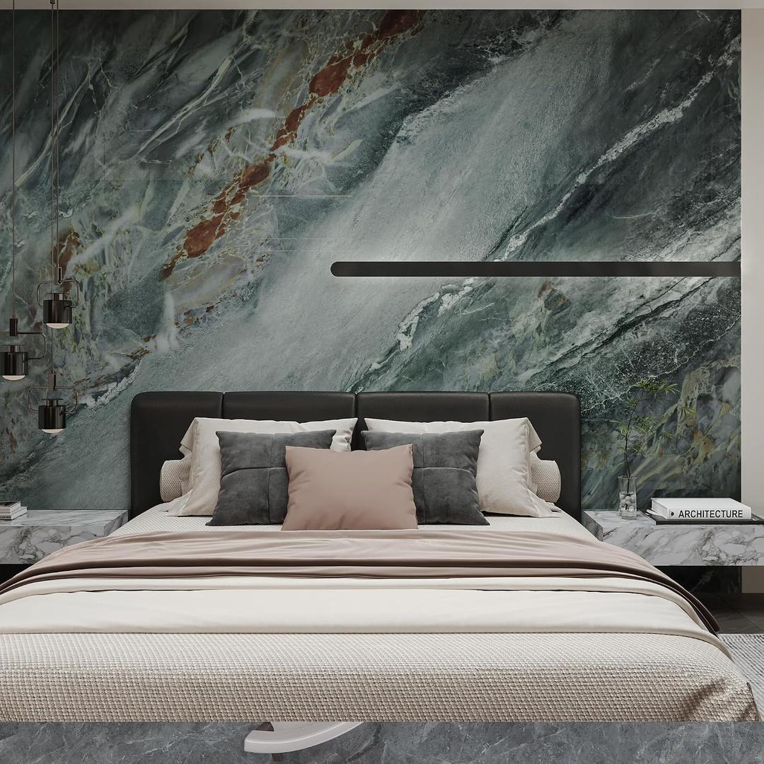 Green Wallpaper Glossy Marble Contact Paper for Countertops 48"197" Wall Paper Peel and Stick Modern Red Granite Stone Vinyl Wrap Counter Top Peel and Stick Waterproof Wallpaper for Bathroom Wall