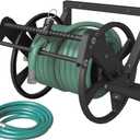 Artigarden Wall Mounted Reciprocating Garden Hose Reel with Hose Guide, Outdoor Heavy Duty Metal Water Hose Holder Storage Rack Holds 125ft of 5/8'' Hose with Brass Fitting & 3.9ft Leader Hose, Black