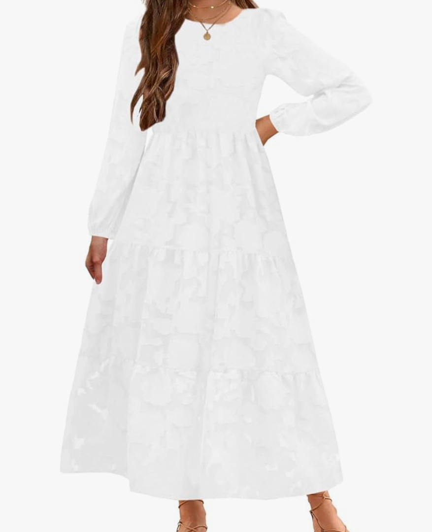 MITILLY Girls Fall Long Sleeve Dress Boho Flower A-Line Ruffle Tiered Flowy Maxi Dresses for Wedding Large