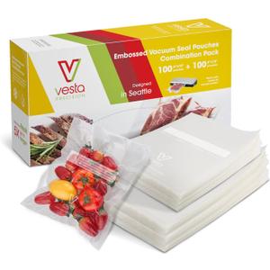 Vacuum Sealer Bags (100 Pint 6x10 and 100 Quart 8x12) Keeper - Premium Seal Bags for Food Saver, Ideal for Meal Prep, Sous Vide, and Storage, Precut, Vesta Precision