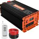 3000W Power Inverter 12V DC to 110V/120V AC Converter for RV/Truck/Boat/Camping/Off-Grid Solar Car Power Inverter Peak Power 6000W with 3 AC Outlets,USB & Type-C Port, Remote Controller & LCD Screen