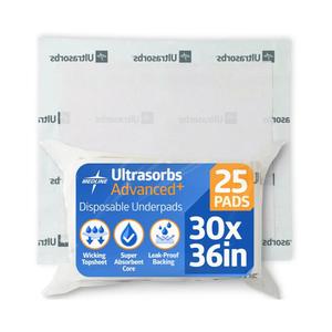 Medline Ultra sorbs Dry pads, 30" x 36", 25 Count, Super Absorbent Disposable Bed Pads, Large Incontinence Bed Pads, Chucks Protective Under pads, 10 Times More Absorbent, For Adults, Elderly