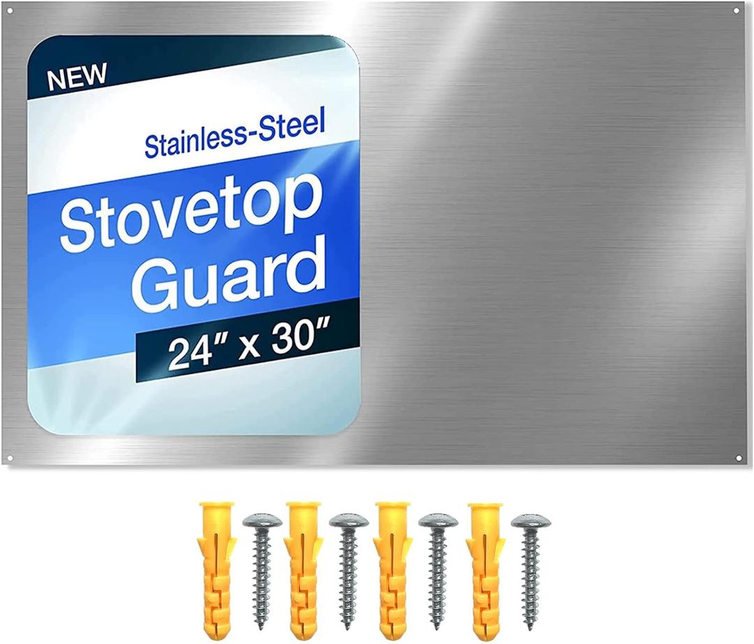 24" x 30" Reversible Metal Backsplash Matching screws | Compatible with Broan-NuTone SP3004 - Ultra Flat and Flushed Metal Panel Splatter Guard for Stovetop Easy Installation