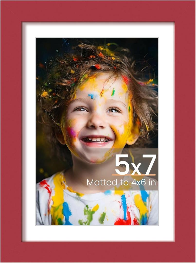 upsimples 5x7 Picture Frame, Display Pictures 4x6 with Mat or 5 x 7 Without, Wall Hanging Photo Frames, Red, 1 Pack