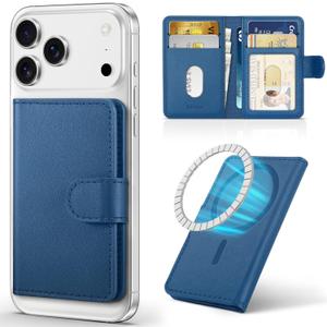 SHIELDON Genuine Leather Strong Magnetic Wallet Compatible with MagSafe - RFID Blocking 6 Card Slots ID Window, Slim Card Holder for iPhone 17/16/15/14/13/12 Series & Magnetic Cases - Nappa Royal Blue