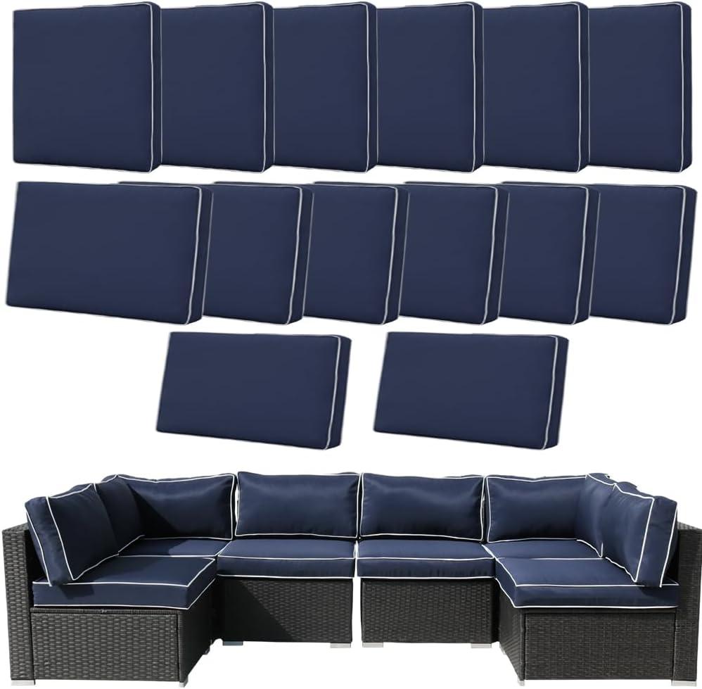 14Pcs Outdoor Cushion Covers Replacement Washable w/Zipper for 6-Seaters Sofa Patio Slipcovers Set Seat and Back Covers Only-25.6x25.6x3.9inch