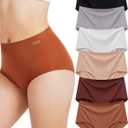 6 Pack Womens Underwear High Waisted Seamless Breathable Full Coverage Briefs No Show Ladies Panties, L