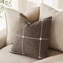 Foindtower Pack of 2 Decorative Faux Linen Jacquard Check Throw Pillow Covers Farmhouse Cushion Cover with Grid Textured Accent Pillowcase for Couch Sofa Living Room Home Decor,16×16 Inch,Cocoa Brown