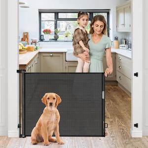 Retractable Dog Gates for Doorways 33 Tall X 55 Wide Mesh Baby Gate for Dogs Retractable Outdoor Baby Gate for Stairs Child Proof Gates Indoor for Toddlers Durable Soft Anti-Scratch Mesh, Black (33" Tall x 55" Wide, Black)