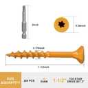 Deck Screws 1-1/2 Inch, Wood Screws #81-1/2, 200 Pcs, Tan Rust Resistant Epoxy Coated, Outdoor Decking Screws, Torx/Star Drive Head Deck Screw, T25 Star Bit Included, for Timber, Fence