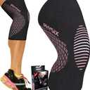 Physix Gear Knee Compression Sleeve for Men & Women - Best Compression Knee Brace for Walking, Running, Gym, Basketball, Weightlifting,Workout, Sports - Knee sleeves Support Compression & Stability (Black/Pink) S