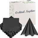 100 Pack Cocktail Napkins, 3-Ply Scalloped Edged Wedding Napkins Folded 5 x 5 Inches Dessert Napkins, Disposable Napkins for Dinner Birthday Party Bridal Anniversary Baby Shower Reception (Black)