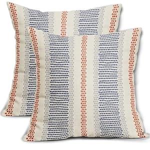 Aytipun Navy Blue Orange Pillow Covers 18x18 Set of 2 Gray Grey Dot Print Striped Decorative Outdoor Pillowcases Boho Rustic Farmhouse Decorative Throw Cushion Case Decor for Couch Sofa Bed