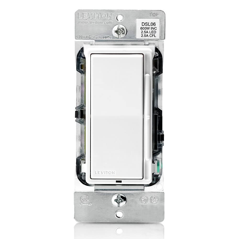 Leviton Decora Slide Dimmer Switch Antimicrobial Treated for Dimmable LED, Halogen and Incandescent Bulbs, DSL06-2AW, White