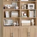 FACBOTALL Bookshelf and Bookcase with Doors, 6 Tier Double Wide Large Bookshelves, Open Display Shelves, 73'' Tall Bookshelf with Storage Cabinets for Home Office, Living Room, Library, Oak