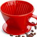 hailanbao Handmade Pour Over Ceramic Coffee Dripper - Authentic Brewing Experience for Camping, Office, and Home (Red)