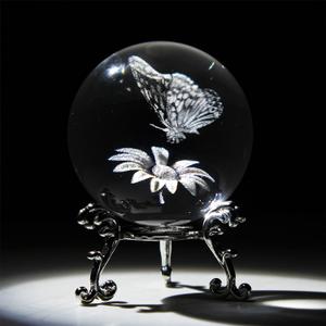 HDCRYSTALGIFTS 60mm Butterfly Crystal Ball Paperweight,3D Laser Engraved Butterfly on Sunflower in Glass Ball with Stand Decorative Glass Sphere Home Decor Gifts for Women Girls
