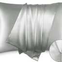 Bedsure Satin Pillowcase with Zipper, Similar to Silk Pillow Cases 2 Pack, Grey Satin Pillow Cases Queen Size Set of 2, Silky & Soft Pillow Covers for Hair and Skin, Gifts for Women Men, 20x30 Inches