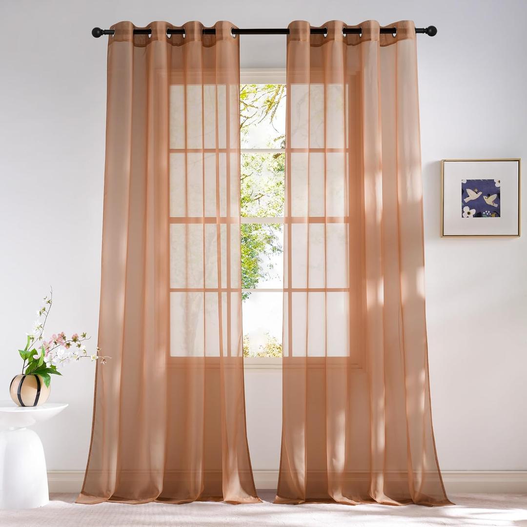 NICETOWN Terracotta Sheer Curtains, Grommet Voile Sheer Window Treatments Airy & Elegant with Light Filtering for Kids Room/Living Room, Set of 2, W54 x L84