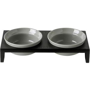 Ceramic Grey Dog Bowls Set - 5 inch Dog Food & Water Bowls, Elevated Feeding Bowls with Metal Stand for Small Size Dog,Puppy Bowl Set for Wet and Dry Food