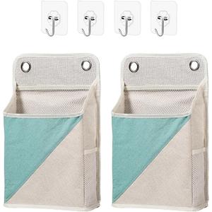 2pcs Wall Hanging Storage Organizer Bag, Hanging Baskets with Pockets for Wall organizing, Storage Hanging Bag for Bedroom, Dormitory, Study Room, Bathroom(Green/White)